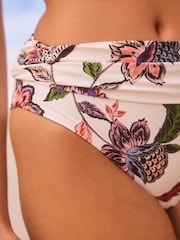 Cream/Pink Floral Roll Top Bikini Bottoms - Image 5 of 7