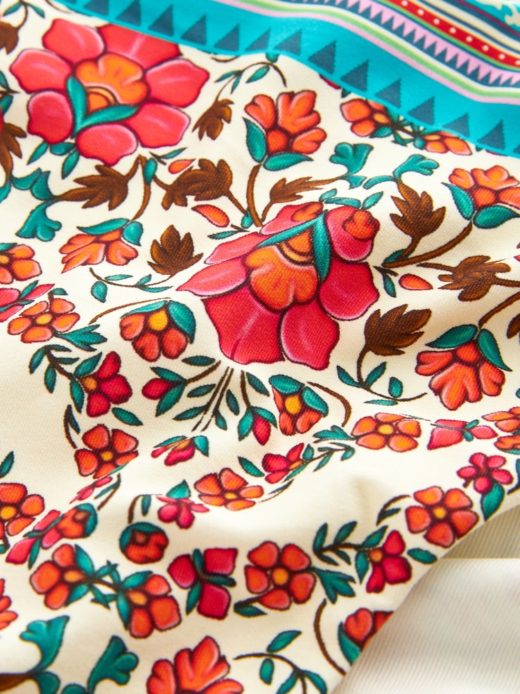 Paisley-Druck, Ecru/Rosa - Bikinihose mit hohem Beinausschnitt und seitlicher Raffung - Bild 6 von 6