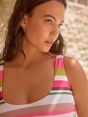 White/Pink Stripe DD+ Wired Scoop Neck Tankini Top - Image 5 of 5