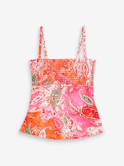 Orange/Pink Paisley Shirred Bandeau Tankini Top - Image 6 of 6