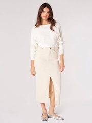 Apricot Cream Stud Neck Ribbed Batwing Jumper - Image 3 of 5