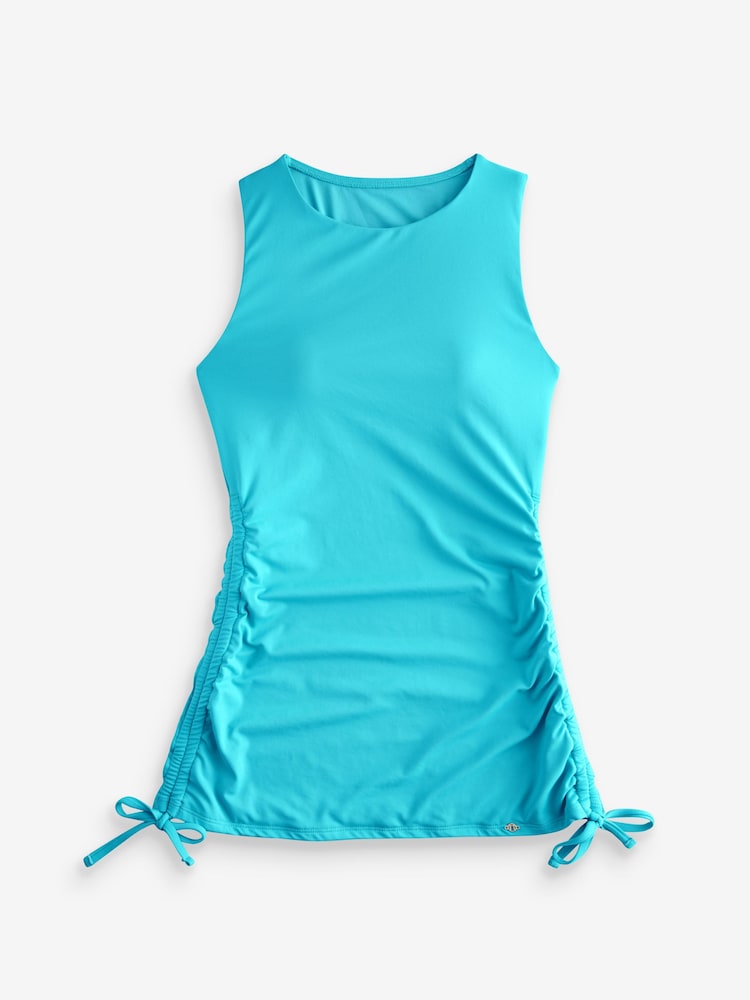 Turquoise Blue High Neck Ruched Side Tankini Top - Image 6 of 6