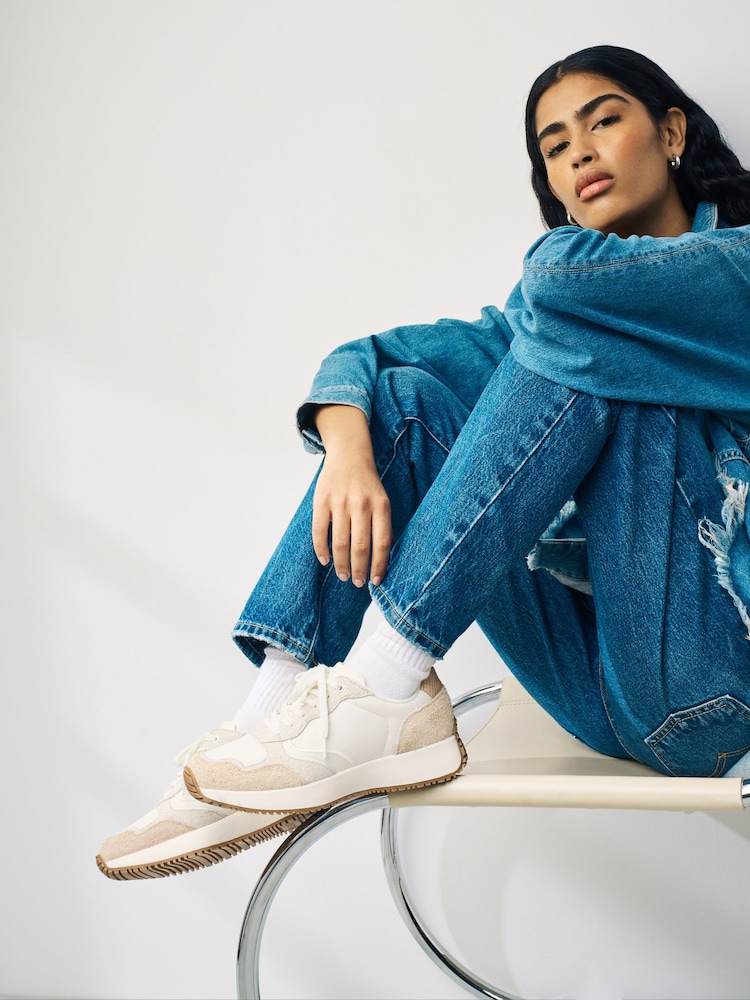 White - Forever Comfort® Suede Stitch Detail Chunky Trainers - Image 1 of 7 White - Forever Comfort® Suede Stitch Detail Chunky Trainers - Image 1 of 7