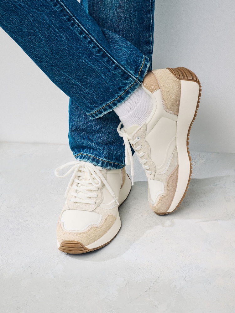 White - Forever Comfort® Suede Stitch Detail Chunky Trainers - Image 2 of 7 White - Forever Comfort® Suede Stitch Detail Chunky Trainers - Image 2 of 7