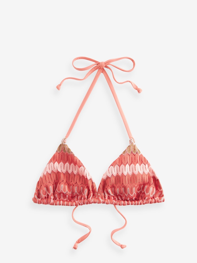 Coral Pink Crochet Triangle Bikini Top - Image 5 of 5
