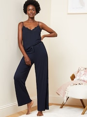 Love & Roses Navy Blue Super Soft Lace Cami Pyjama Set - Image 4 of 4