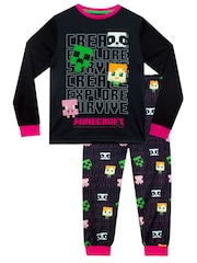 Character Black/Pink Minecraft Creeper Girls Minecraft Creeper Pyjamas - Image 2 of 4