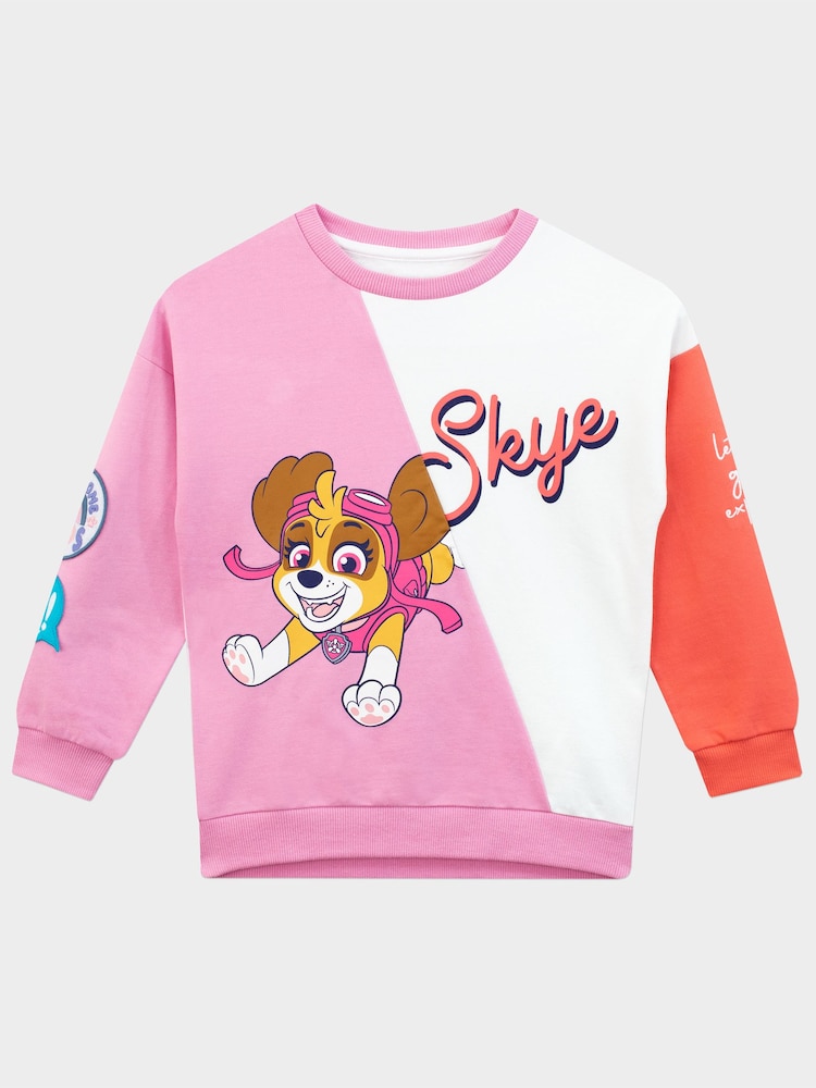 Character Pink Girls Paw Patrol Skye Colourblock 100% Cotton Sweatshirt - Image 1 of 5