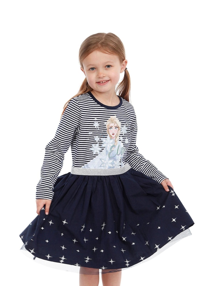 Character Blue 100% Cotton Disney Frozen Snowflake Party Dress - Image 4 of 8
