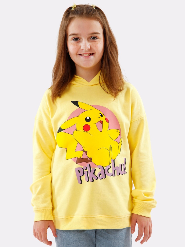 Character Girls Pokemon Pikachu Imprimé 100Sweat-shirt % coton à capuche - Image 1 de 4