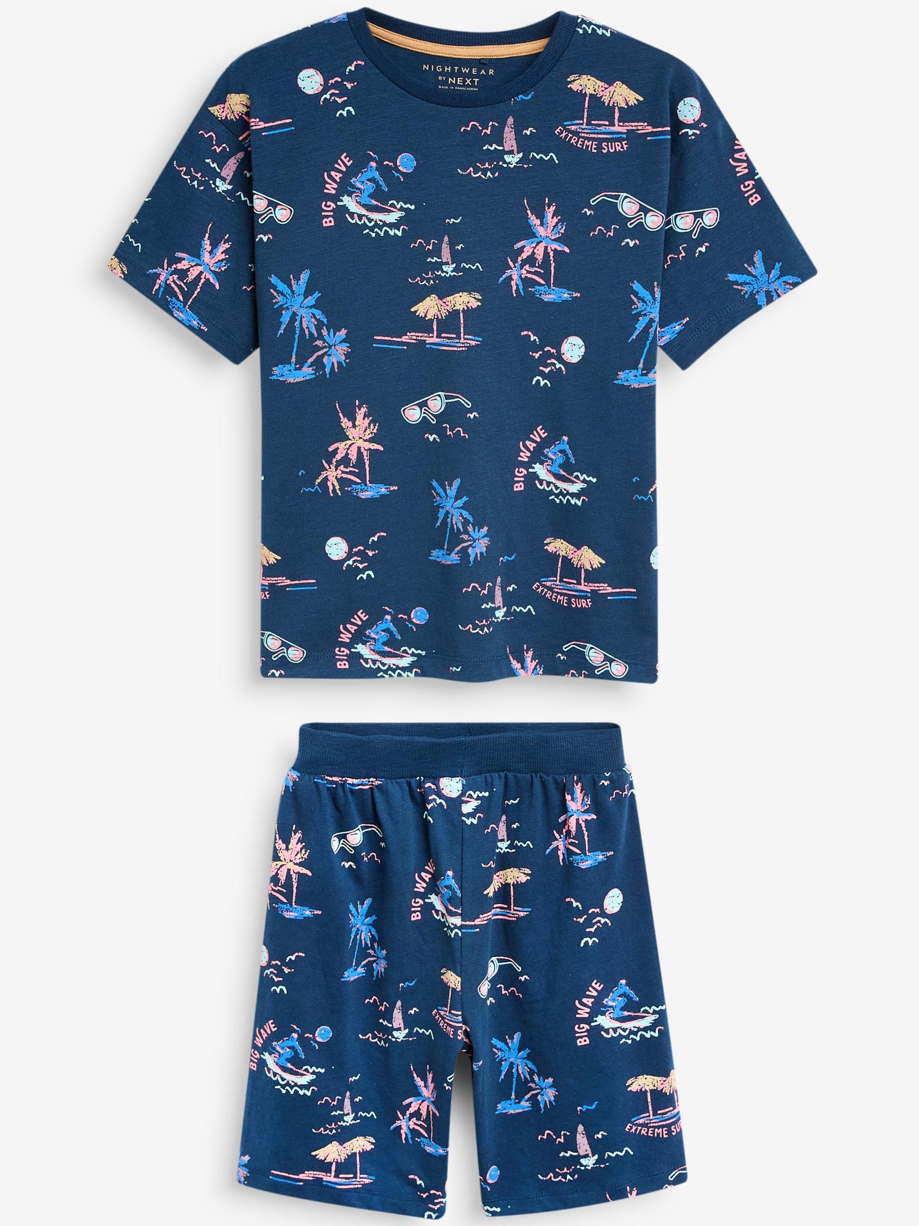 Buy Navy/Purple Surf Short Pyjamas 3 Pack (3-16yrs) from
