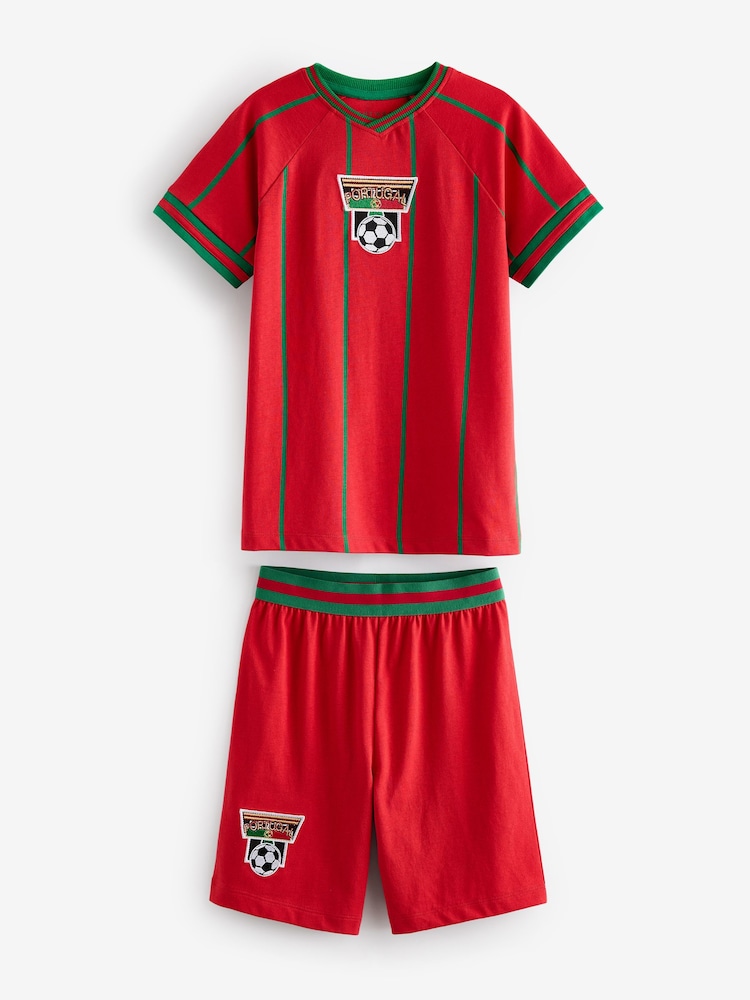 Rot/Grün Portugal - Kurzes Pyjama-Set mit Fußballlogo (4–14 J.) - Bild 1 von 4