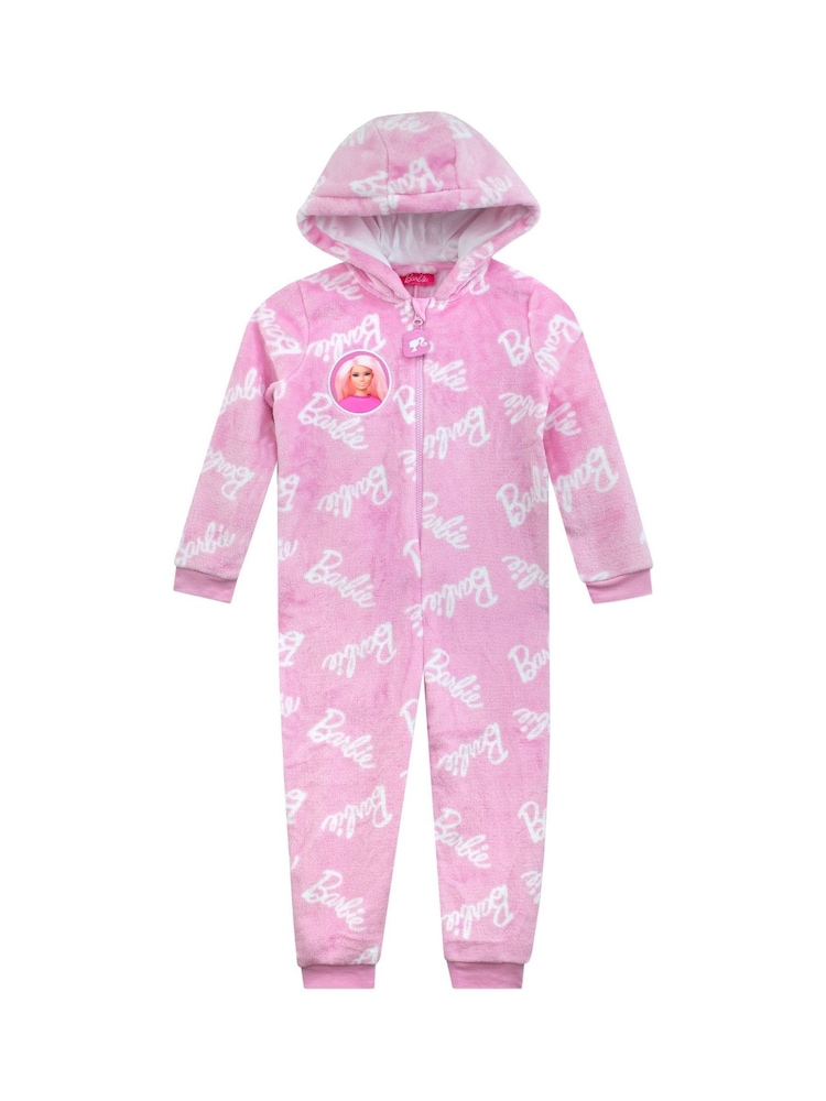 Character Pink Barbie All Over Print Fleece All-In-One Pyjamas - Image 1 of 10