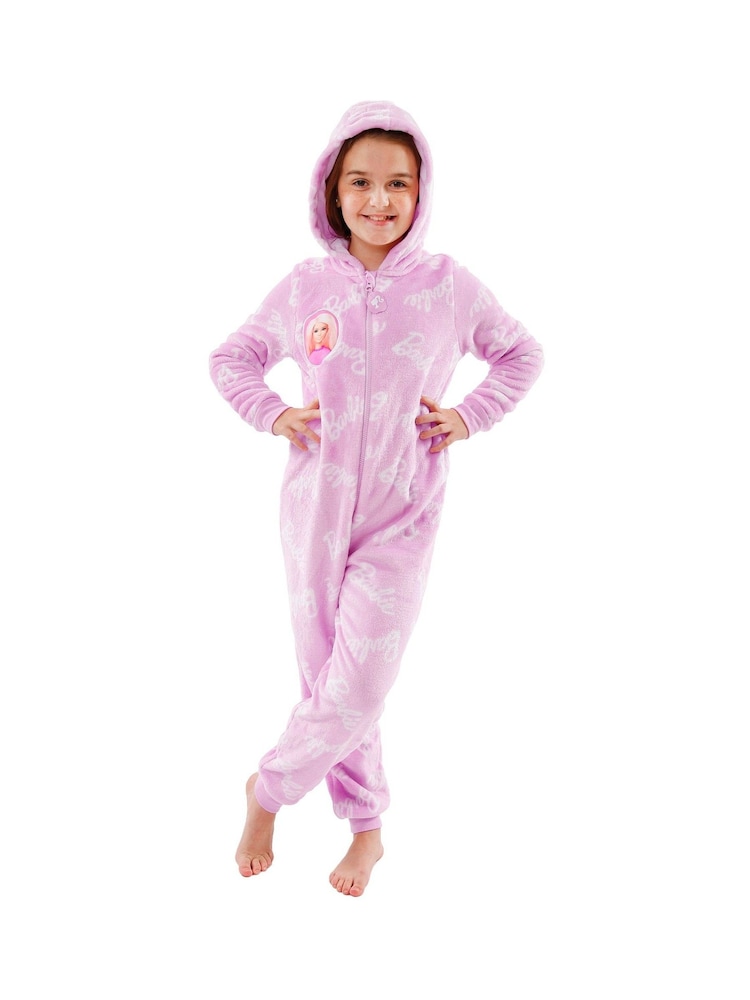 Character Pink Barbie All Over Print Fleece All-In-One Pyjamas - Image 8 of 10