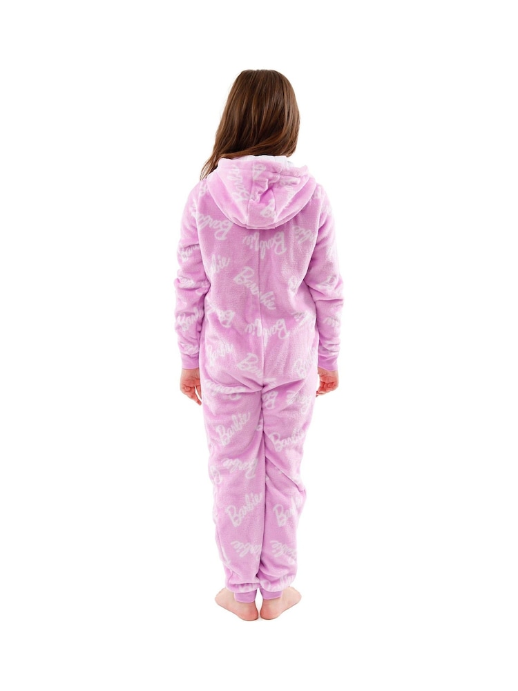 Character Pink Barbie All Over Print Fleece All-In-One Pyjamas - Image 9 of 10