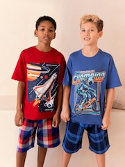 Red/Blue Space Short Woven Bottom Pyjamas 2 Pack (3-16yrs) - Image 1 of 1