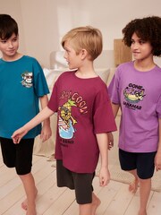 Violett/Petrol Surf-Motiv - 100% Baumwolle, kurzer Pyjama, 3 Pack (6-16Jahre) - Bild 1 von 1