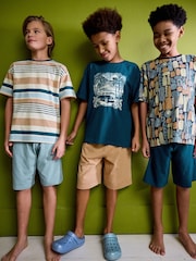 Marineblau/Kamelbraun mit Palmen - 100% Baumwolle, kurzer Pyjama, 3 Pack (6-16Jahre) - Bild 1 von 8