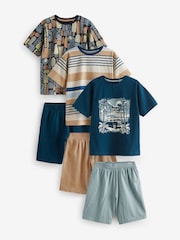 Marineblau/Kamelbraun mit Palmen - 100% Baumwolle, kurzer Pyjama, 3 Pack (6-16Jahre) - Bild 6 von 8