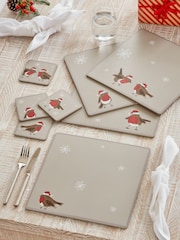 Set of 4 Natural Christmas Robin Placemats and Coasters - Image 1 of 3