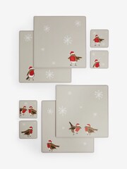 Set of 4 Natural Christmas Robin Placemats and Coasters - Image 3 of 3