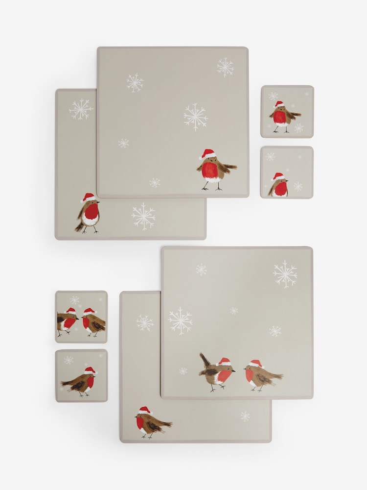 Set of 4 Natural Christmas Robin Placemats and Coasters - Image 3 of 3