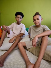 Pink/ Cement plain 2 Pack 100% Cotton Short Sleeve Pyjamas Set (3-16yrs) - Image 2 of 8