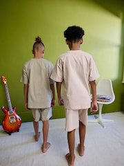 Pink/ Cement plain 2 Pack 100% Cotton Short Sleeve Pyjamas Set (3-16yrs) - Image 3 of 8