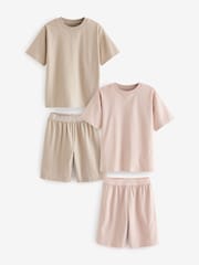Pink/ Cement plain 2 Pack 100% Cotton Short Sleeve Pyjamas Set (3-16yrs) - Image 5 of 8