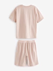Pink/ Cement plain 2 Pack 100% Cotton Short Sleeve Pyjamas Set (3-16yrs) - Image 6 of 8