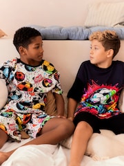 Black/Pink Football Short Pyjamas 2 Pack (3-16yrs) - Image 1 of 8