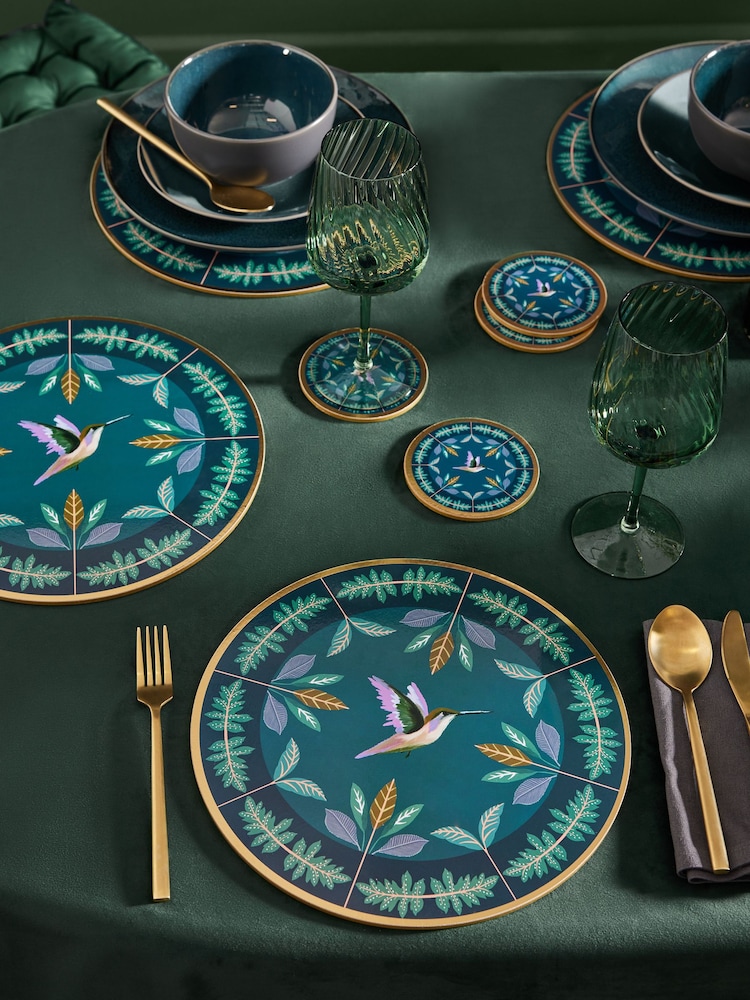 Set of 4 Navy Hummingbird Placemats and Coasters - Image 6 of 6