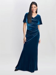 Gina Bacconi Blue Minka Velvet Maxi Dress With Cowl Neck - Image 3 of 5