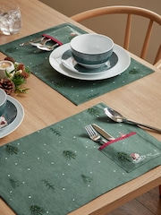 Set of 2 Green Christmas Gonk 100% Cotton Placemats With Cutlery Pouch - Image 1 of 3