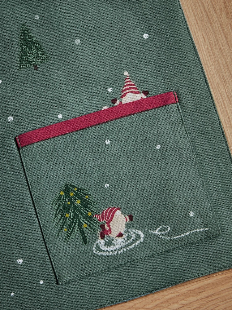 Set of 2 Green Christmas Gonk 100% Cotton Placemats With Cutlery Pouch - Image 2 of 3