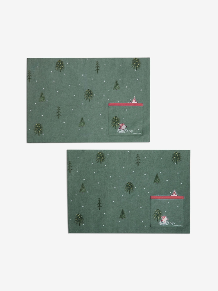 Set of 2 Green Christmas Gonk 100% Cotton Placemats With Cutlery Pouch - Image 3 of 3