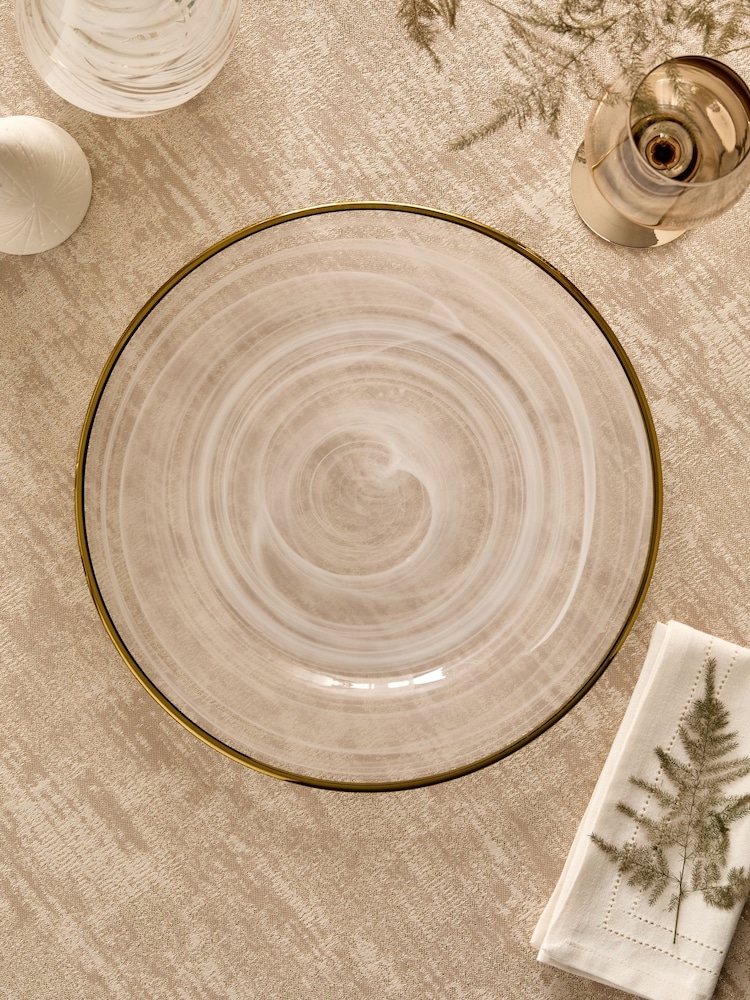 White Swirled Glass Charger Plate - Image 2 of 4 White Swirled Glass Charger Plate - Image 2 of 4