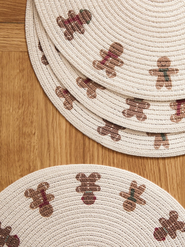 Set of 4 Natural Christmas Gingerbread Printed Placemats - Image 2 of 3