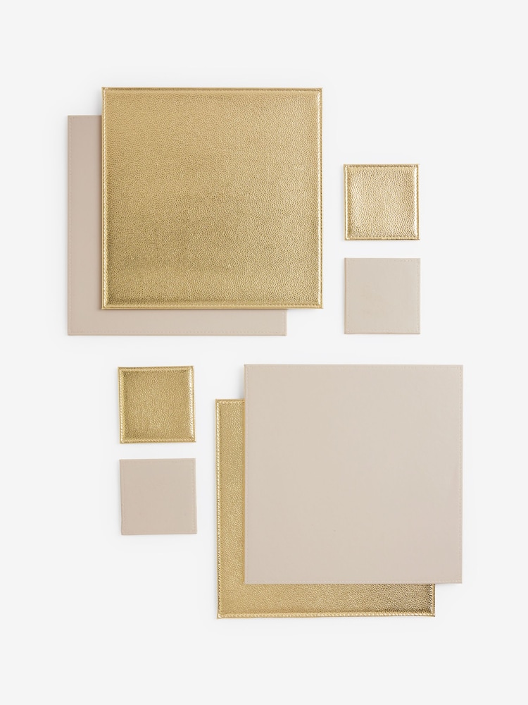 Set of 4 Gold Reversible Faux Leather Placemats and Coasters - Image 3 of 3