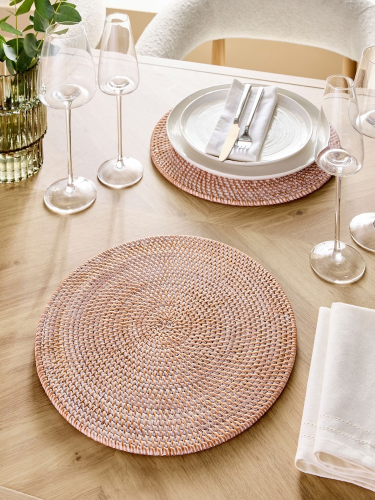 Set of 2 Natural Rattan Weave Placemats - Image 1 of 3