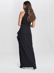 Gina Bacconi Kasandra Halter Beaded Neck Maxi Black Dress - Image 2 of 5