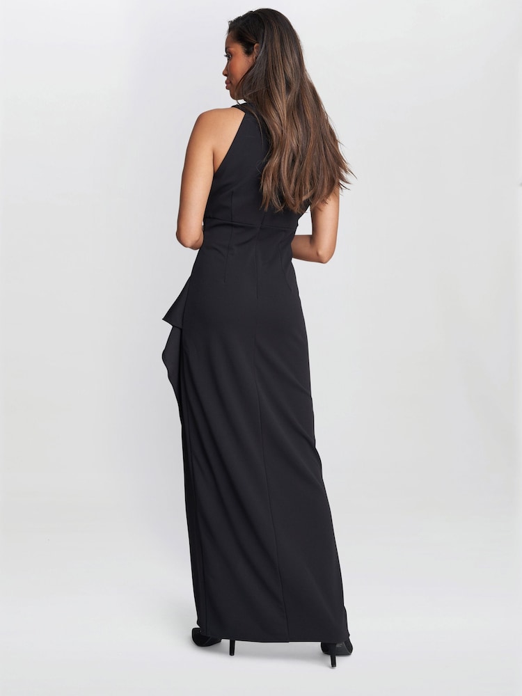 Gina Bacconi Kasandra Halter Beaded Neck Maxi Black Dress - Image 2 of 5