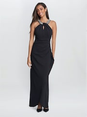 Gina Bacconi Kasandra Halter Beaded Neck Maxi Black Dress - Image 3 of 5