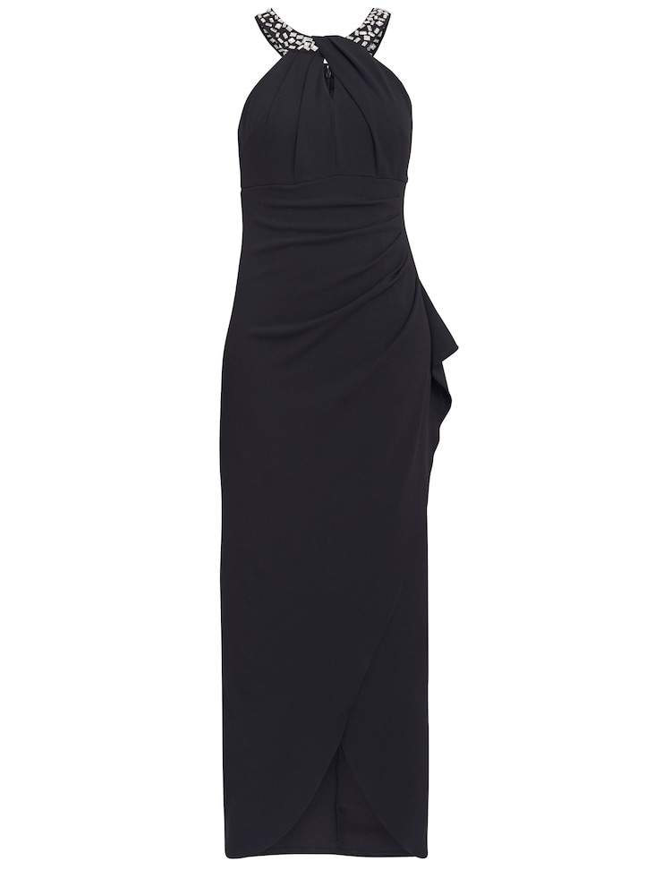 Gina Bacconi Kasandra Halter Beaded Neck Maxi Black Dress - Image 5 of 5