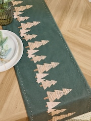 Green Christmas Tree 100% Cotton Kitchen Table Runner - Image 2 of 4