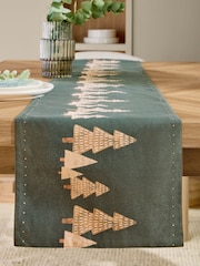 Green Christmas Tree 100% Cotton Kitchen Table Runner - Image 3 of 4