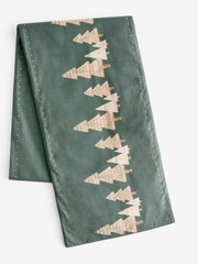 Green Christmas Tree 100% Cotton Kitchen Table Runner - Image 4 of 4