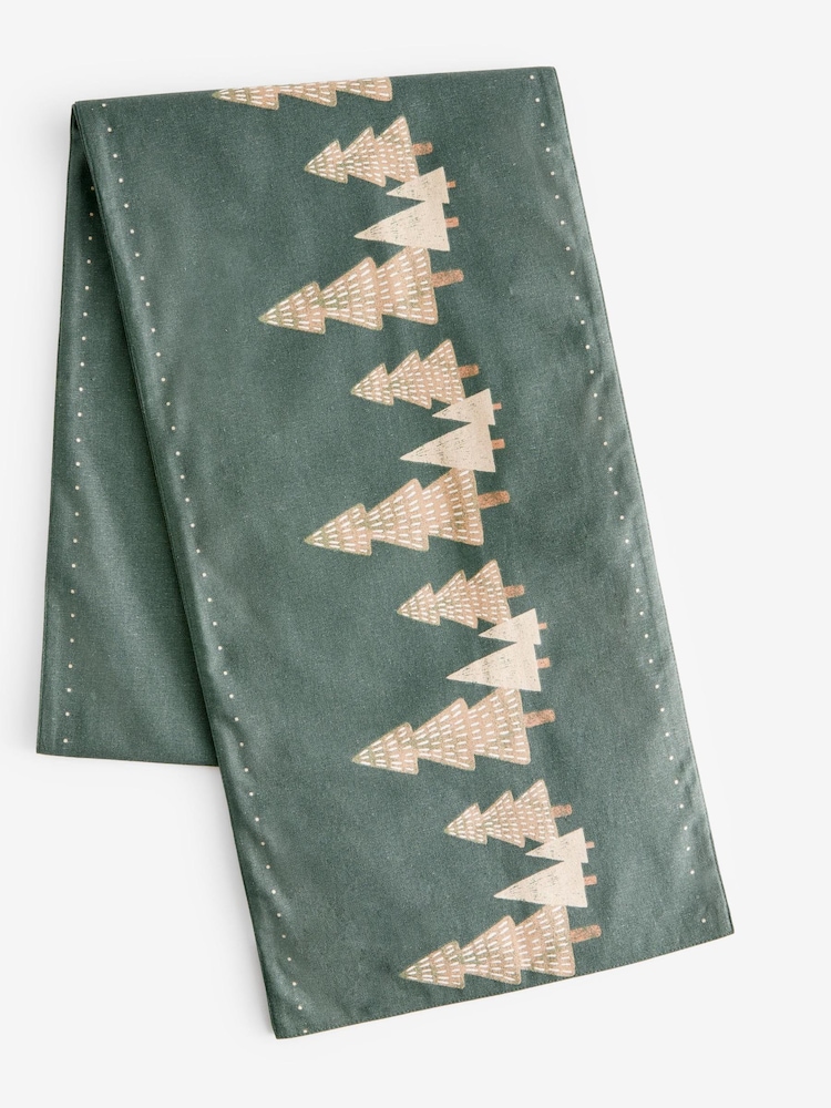 Green Christmas Tree 100% Cotton Kitchen Table Runner - Image 4 of 4