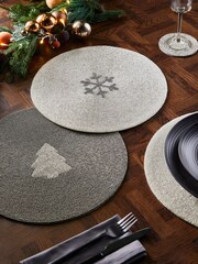 Set of 2 Silver Christmas Icon Beaded Placemats - Image 1 of 3