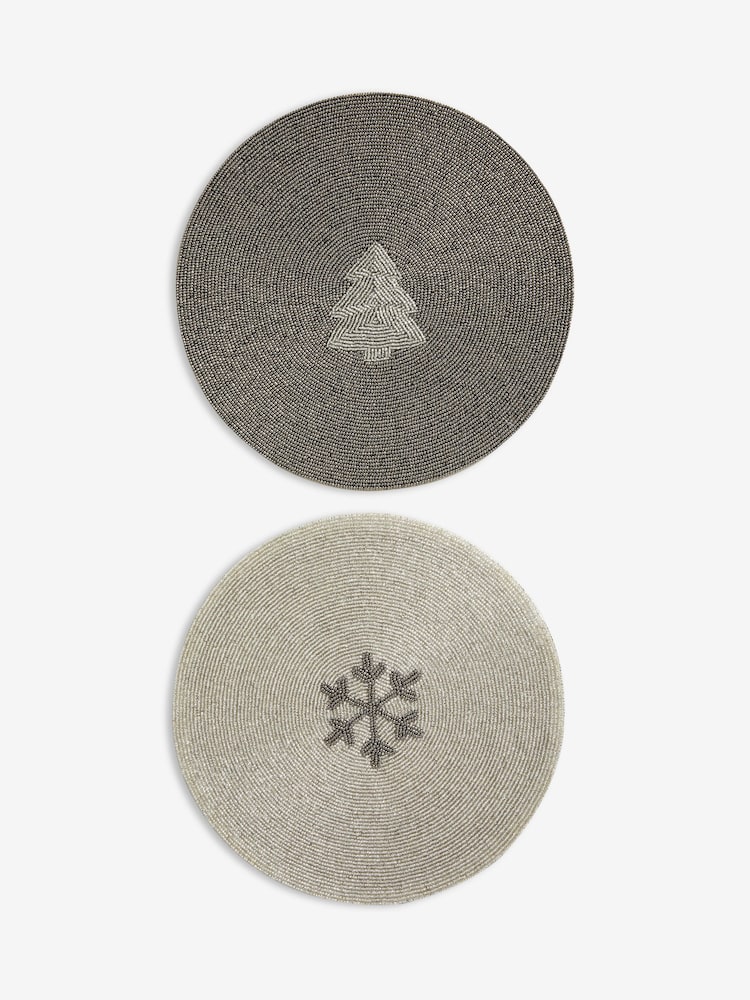 Set of 2 Silver Christmas Icon Beaded Placemats - Image 3 of 3